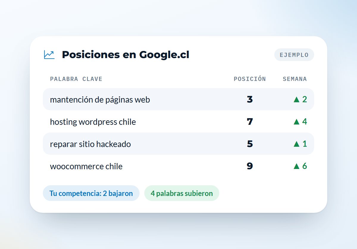 Ejemplo de tabla de posiciones en Google.cl con palabras clave que suben