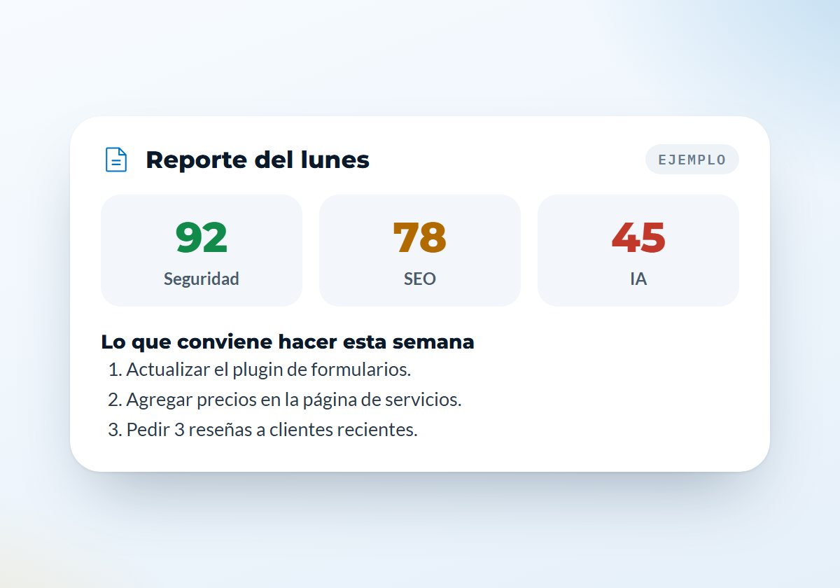 Ejemplo del reporte semanal de Wizard con tres notas